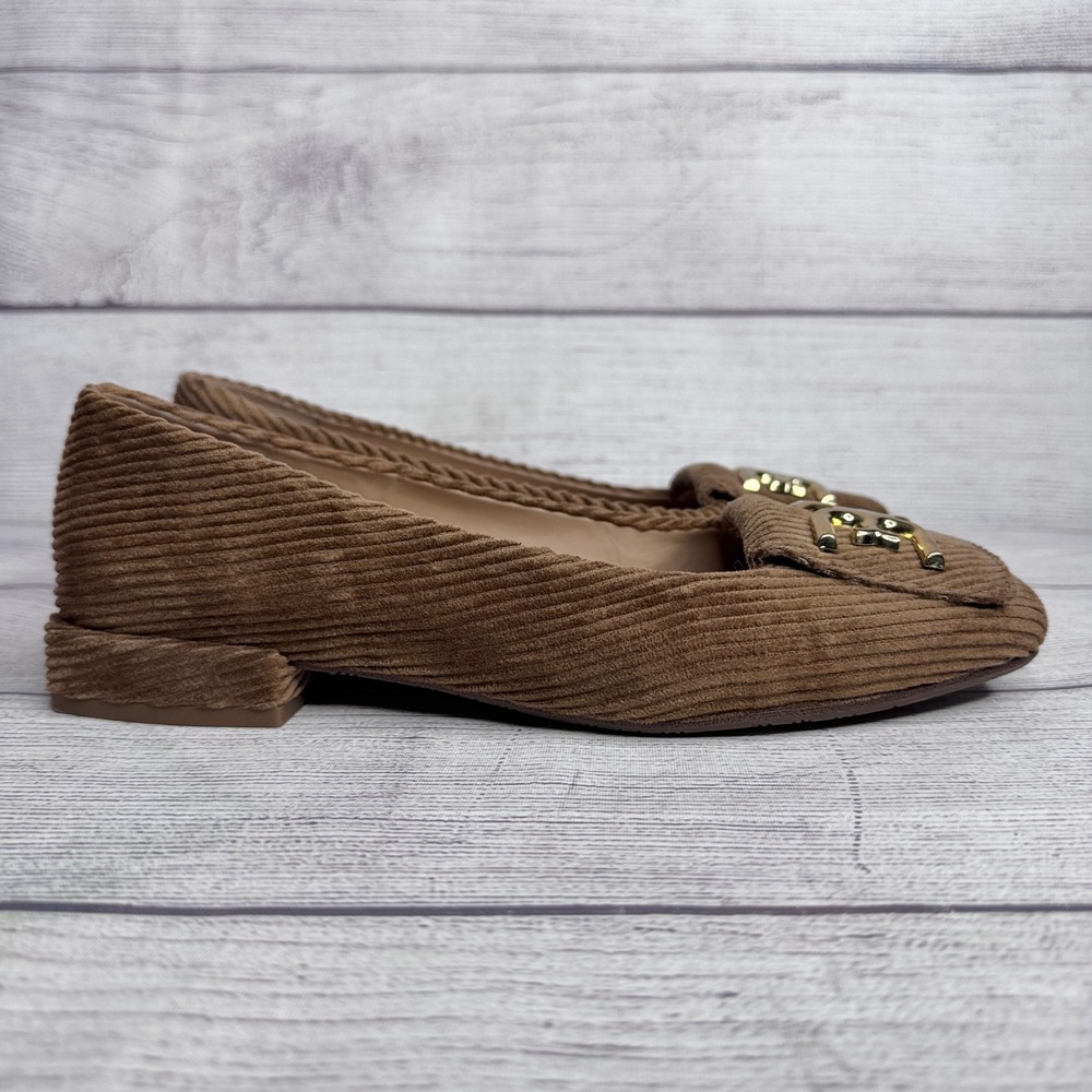 Sam Edelman Emina Brown Corduroy Square Toe Logo Loafers Womens 7M Flat Shoes‎